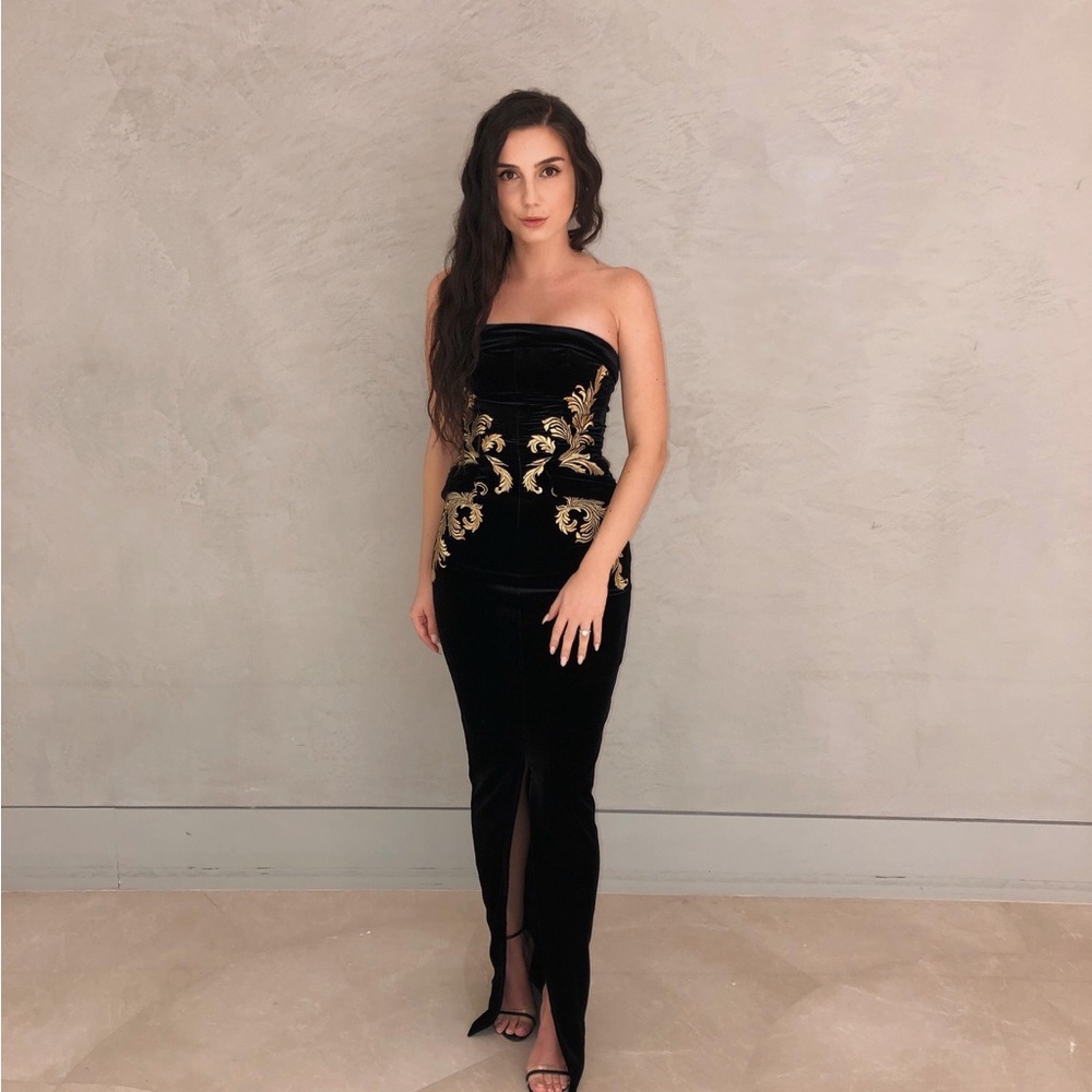 House of CB Black Strapless Dress with Gold Accents